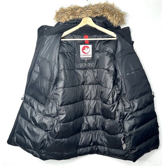 Canada Weather Gear Super Triple Goose Mens Parka Faux Fur Hooded Black Sz Large - Picture 9 of 14